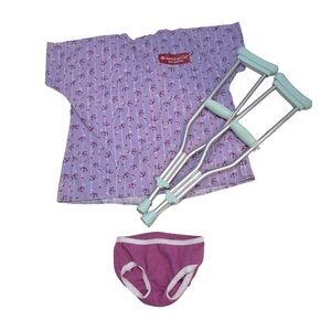 American Girl Doll Bitty Baby Purple Floral Doll Hospital‎ Gown & Crutches Set